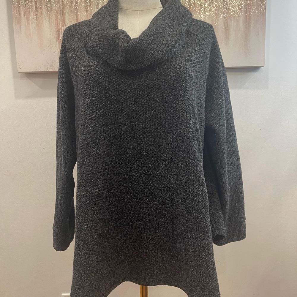 Gray Cowl Neck Sweater with Turtleneck Style